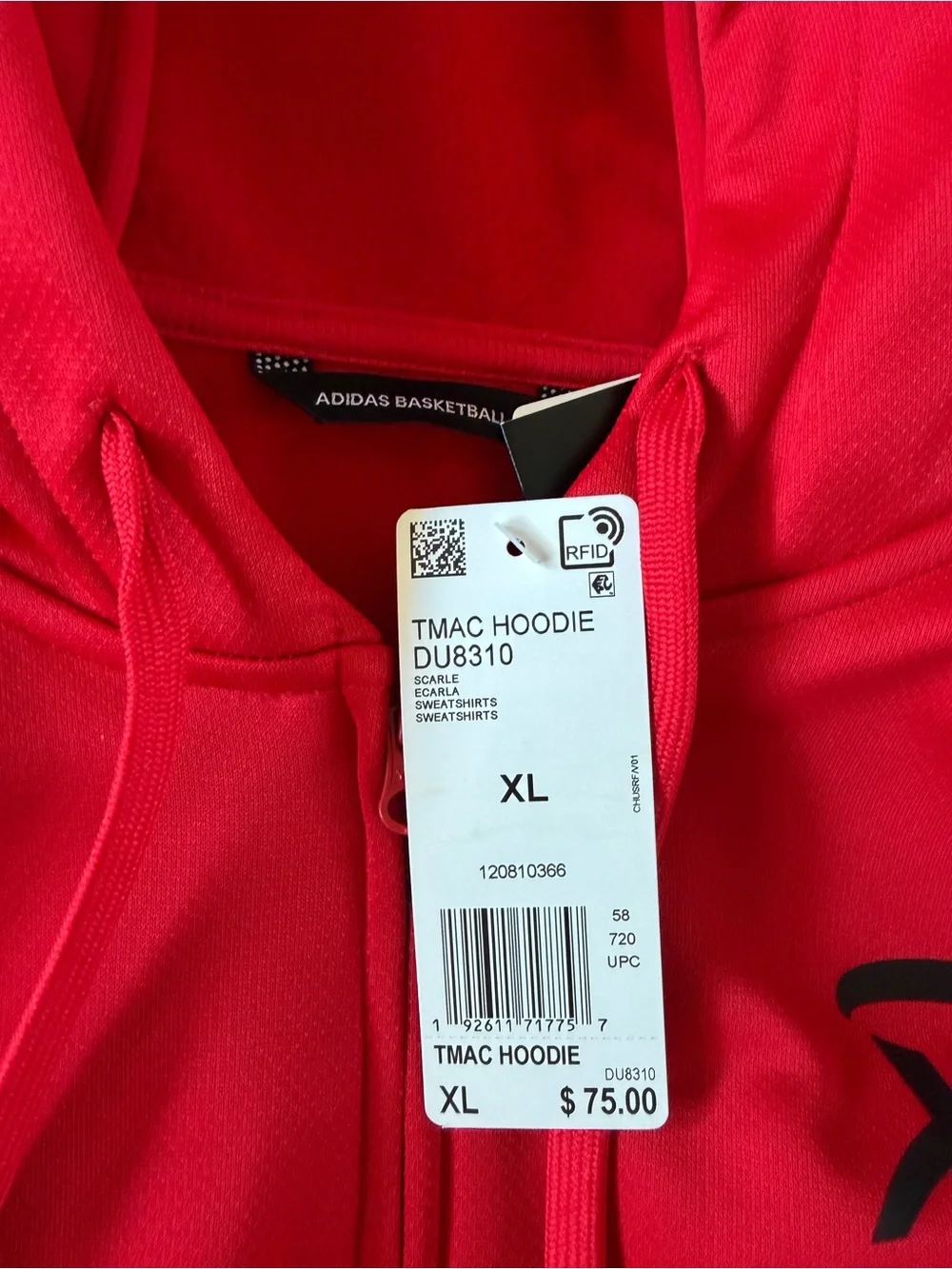 TMAC Adidas Red Zip-Up Hoodie with Black Stripe Accents